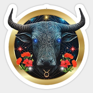 Taurus Elogantly Portrayed in a Gold Band Sticker